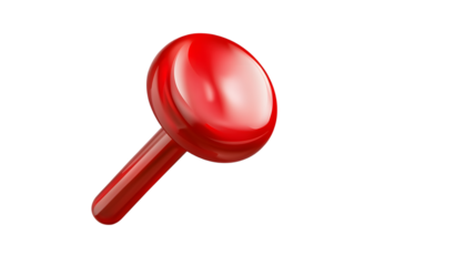 Red push pin in a shiny red color, isolated on transparent