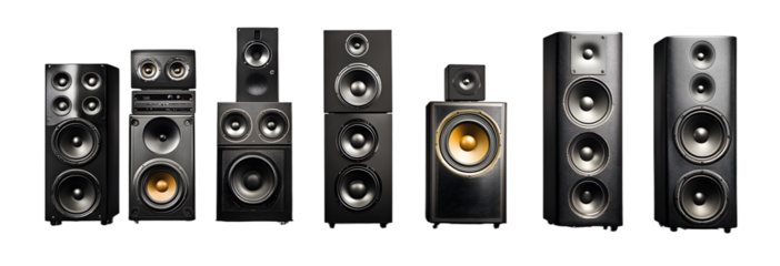 Set of stack audio music speaker on transparency background PNG