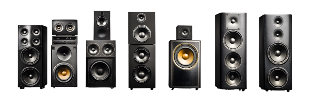 Set of stack audio music speaker on transparency background PNG