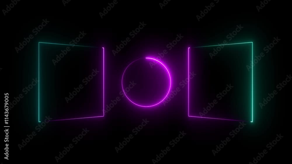 Poster end screen neon frame ellipse rectangle and isolated on black background.