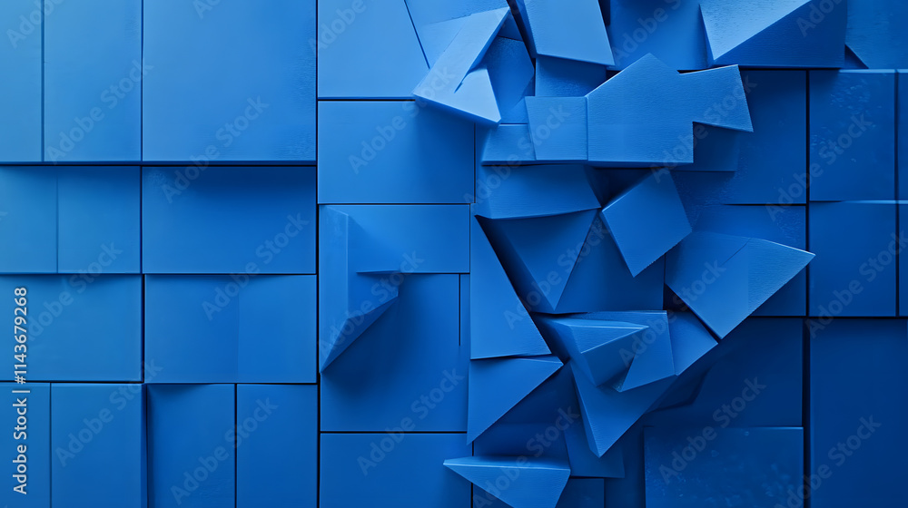 Poster collection of blue 3d blocks form a wall. futuristic background with copy-space.