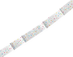 Silver Ribbon Adorned with Tiny Colorful Confetti Patterns on Transparent Background