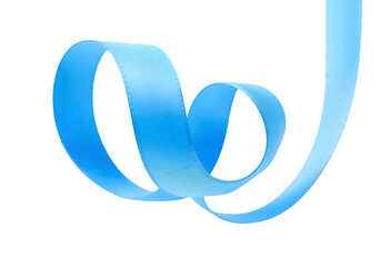 Curled Blue Ribbon with Shimmering Surface Forming Gentle Spirals on Transparent Background