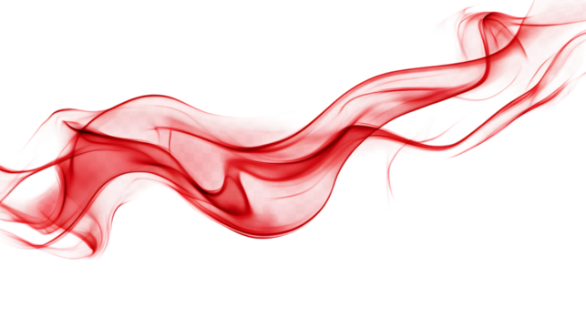 Red-colored modern design smoke with swirling patterns, isolated on transparent