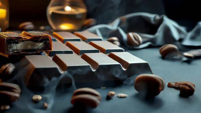 a chocolate with kadayif and pistachio spread. Generative AI