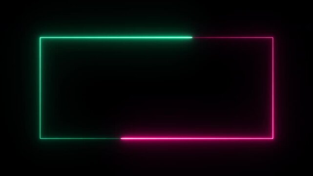 Blue and pink colorful Rectangle frame neon animation. Rectangle neon lite frame.