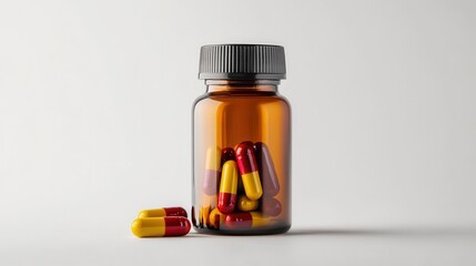 Compact Amber Medicine Bottle with Capsules