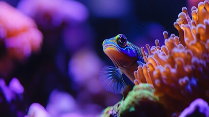Obraz premium A vibrant underwater scene featuring a colorful fish among coral.