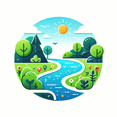 Naklejka premium landscape with a boat and a tree
