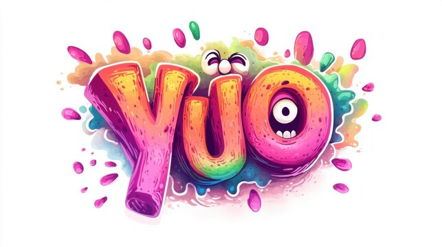 Colorful, playful graphic featuring the word "Yuo" with cartoonish elements.