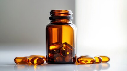 Amber Pharmaceutical Bottle with Capsules