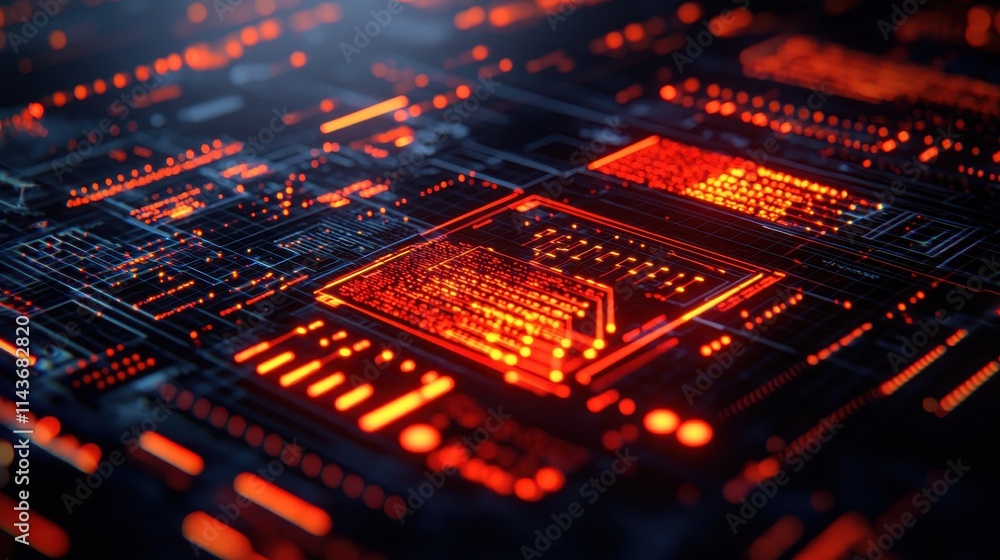 Poster abstract digital technology background with orange circuit patterns