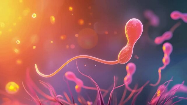 Vibrant Close-up of Sperm Cells on a Colorful Abstract Background	
