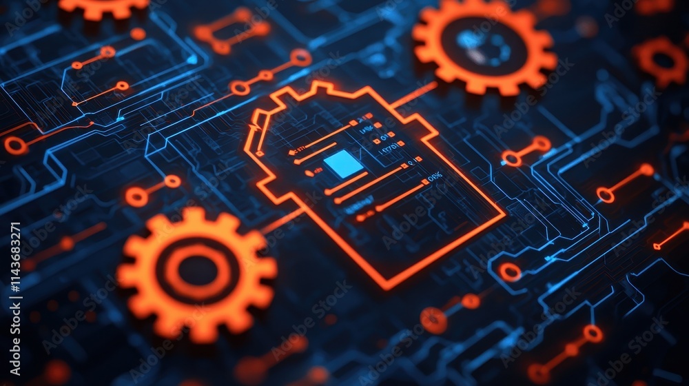 Poster futuristic technology circuit board with gears and network design