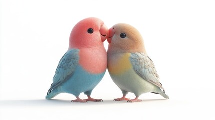 Two Lovebirds Kissing, Adorable 3D Render, White Background