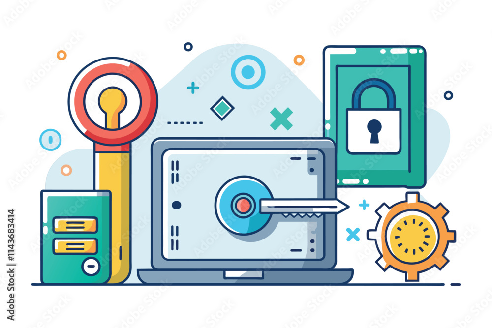 Poster a digital workspace showcases various tools for securing computer data and enhancing cybersecurity p