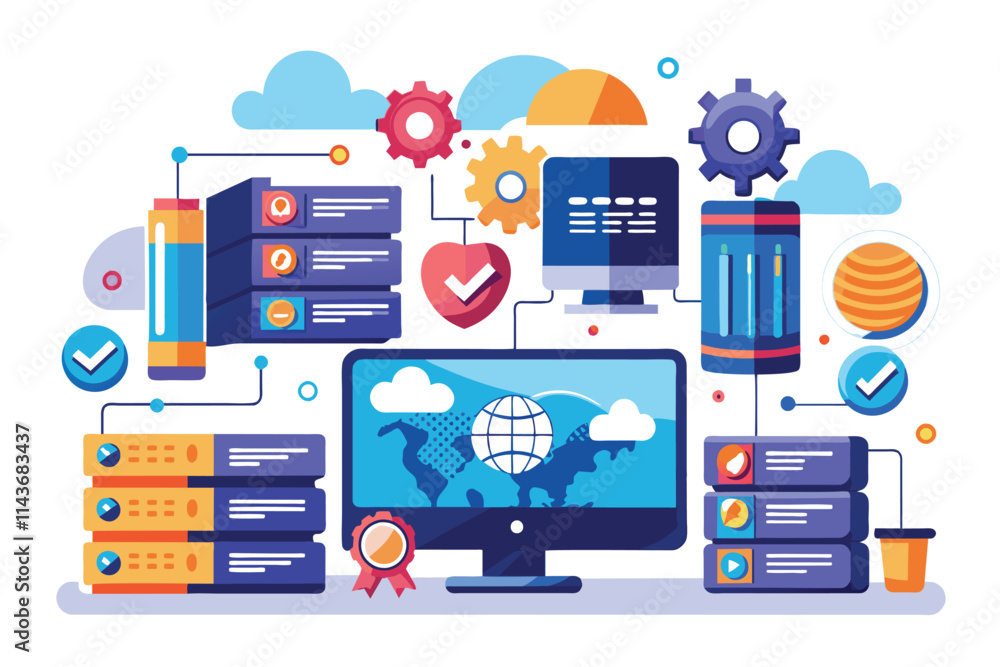 Poster servers, databases, and technology tools are depicted for hosting maintenance operations providing s