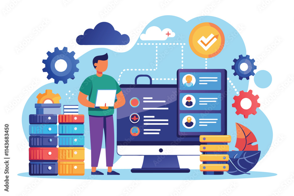Aufkleber server maintenance personnel managing database storage and system performance, providing hosting, se