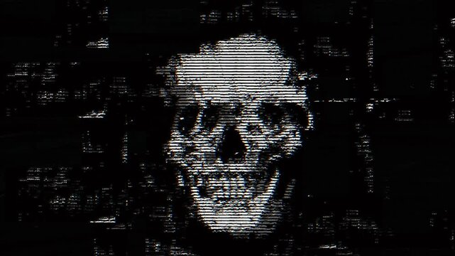 Skull animation with black and white abstract glitch effect. 4K quality footage