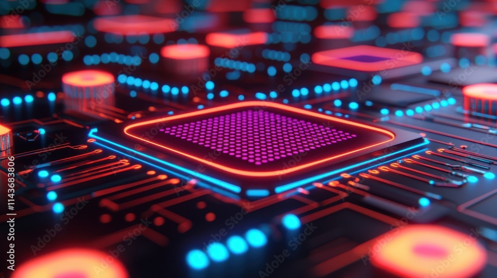 Aufkleber colorful abstract circuit board with glowing processor elements