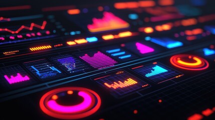 Futuristic Data Visualization Dashboard with Vibrant Neon Elements