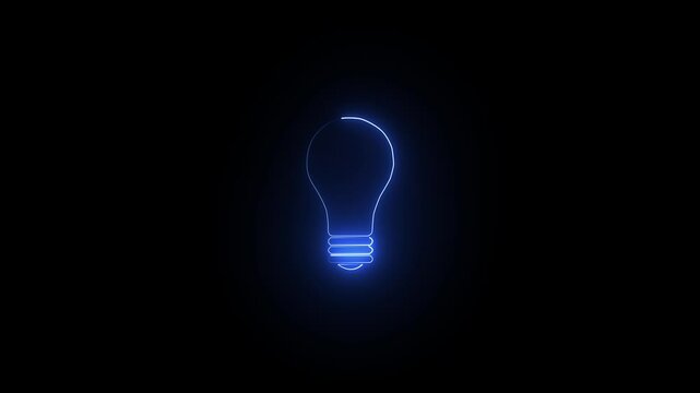 Neon light bulb icon with animation on black background. Energy idea, Electric neon bulb icon and black background. Neon light bulb icon with animation and Innovation concept.
