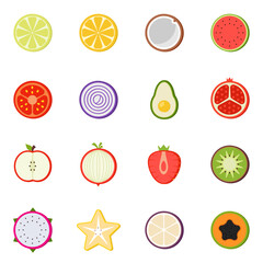 Fruits and vegetables flat icons, Collection of fruits in cartoon style vector illustrations