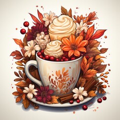 cup of coffee with autumn leaves Bhy Generated 
AI