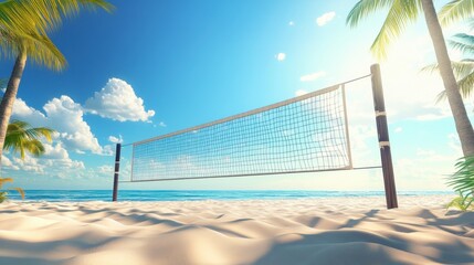 Beach Volleyball Net on Sunny Tropical Beach