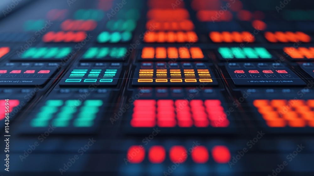 Poster abstract display of colorful led lights on digital screen surface