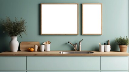 Modern Kitchen Decor With Wooden Frames And Plants