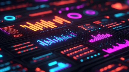 Abstract Data Visualization with Neon Colors and Digital Elements