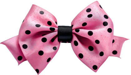 a pink bow with black polka dots on it