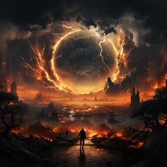 halloween night scene with moon By Generated AI