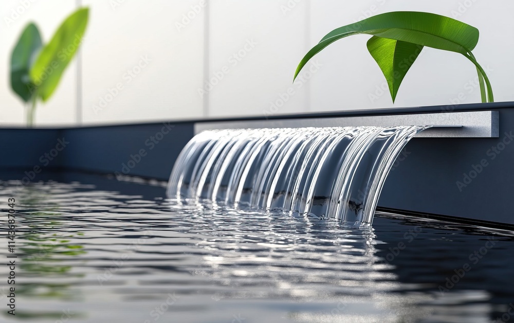 Aufkleber a serene water feature with cascading streams and green leaves, creating a peaceful atmosphere in a 