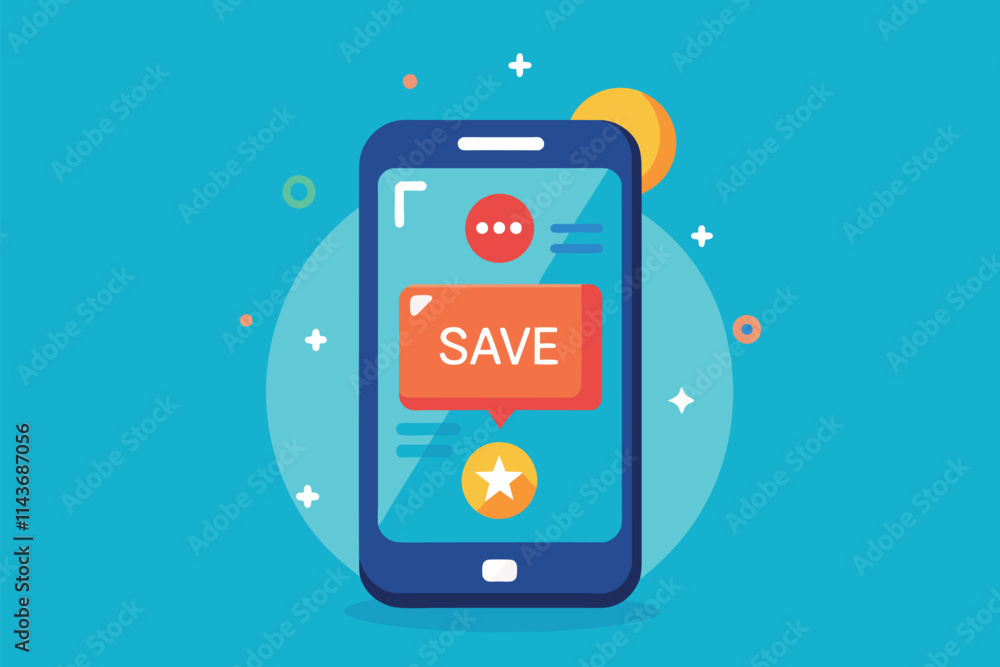 Poster a phone screen displaying a save option with vibrant colors and engaging icons save files on phone, 