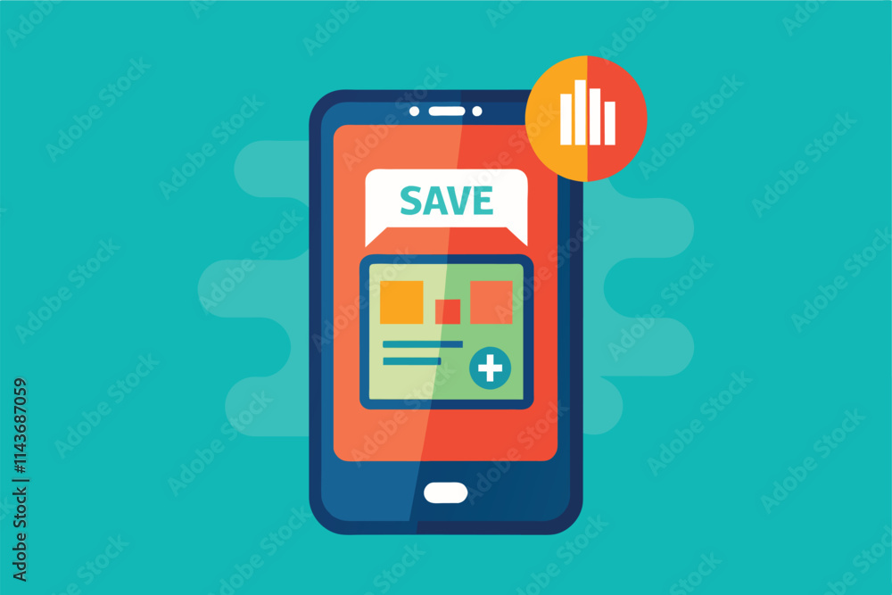 Poster a colorful smartphone screen shows the process of saving files, highlighting simplicity and efficien