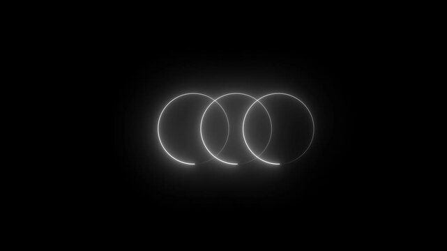 three infinity glowing neon rings of colorful cyan circles intertwined and spinning infinity symbol or logo icon - looped
