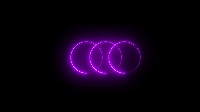three infinity glowing neon rings of colorful cyan circles intertwined and spinning infinity symbol or logo icon - looped