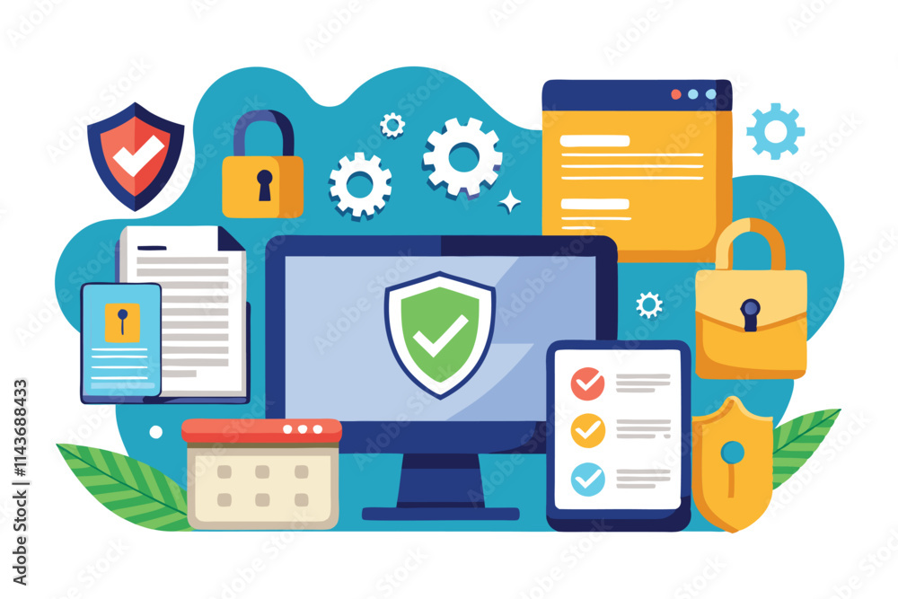 Poster a collection of various digital security elements emphasizes the importance of secure data entry pra