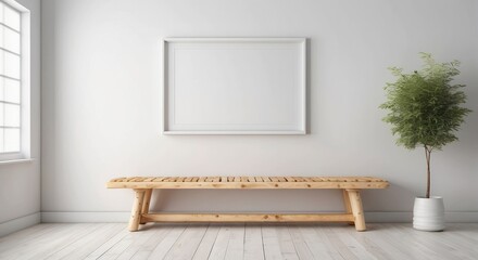 Fototapeta premium Minimalist Room Decor Featuring Bench Frame And Plant