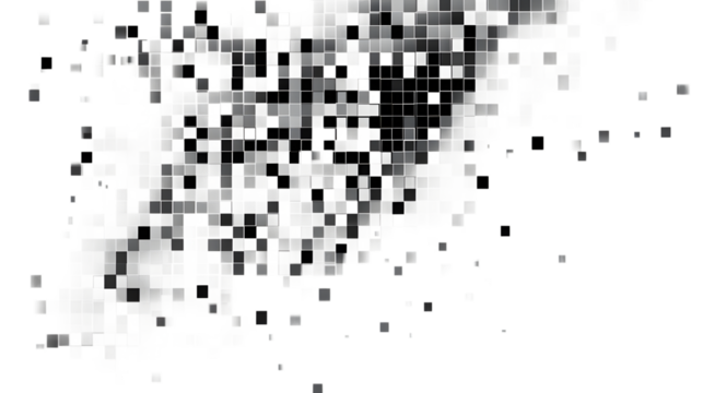 black digital pixel squares forming a geometric overlay, isolated on transparent
