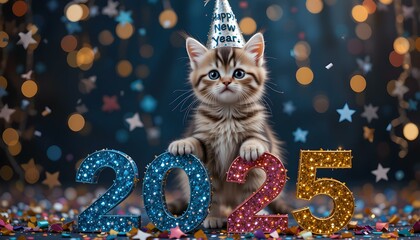 cat with colorful 2025 icon