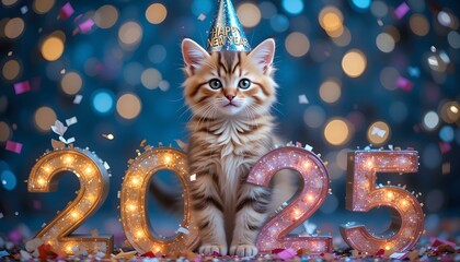cat with colorful 2025 icon,  3