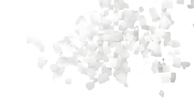 White digital pixel squares in a geometric overlay pattern, isolated on transparent
