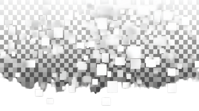 White digital pixel squares in a geometric overlay pattern, isolated on transparent