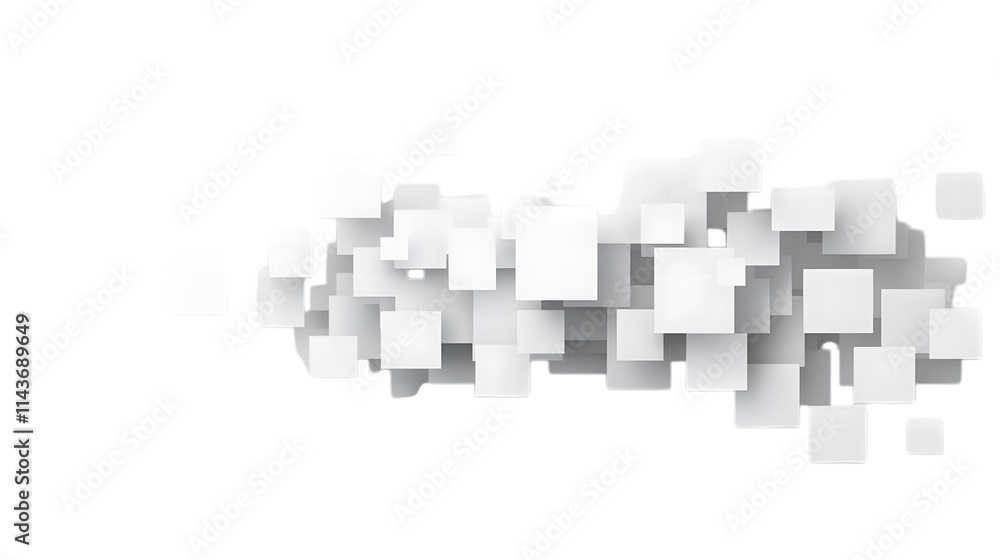 Poster white digital pixel squares in a geometric overlay pattern, isolated on transparent