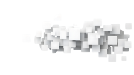 White digital pixel squares in a geometric overlay pattern, isolated on transparent