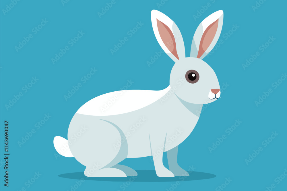 Poster a cheerful rabbit is depicted in a minimalist flat design against a vibrant blue background simple a