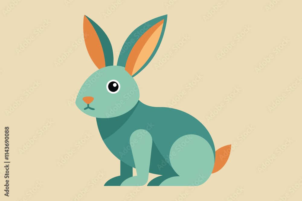 Poster a cute and stylized rabbit sits quietly, showcasing its flat design and soft color palette simple an